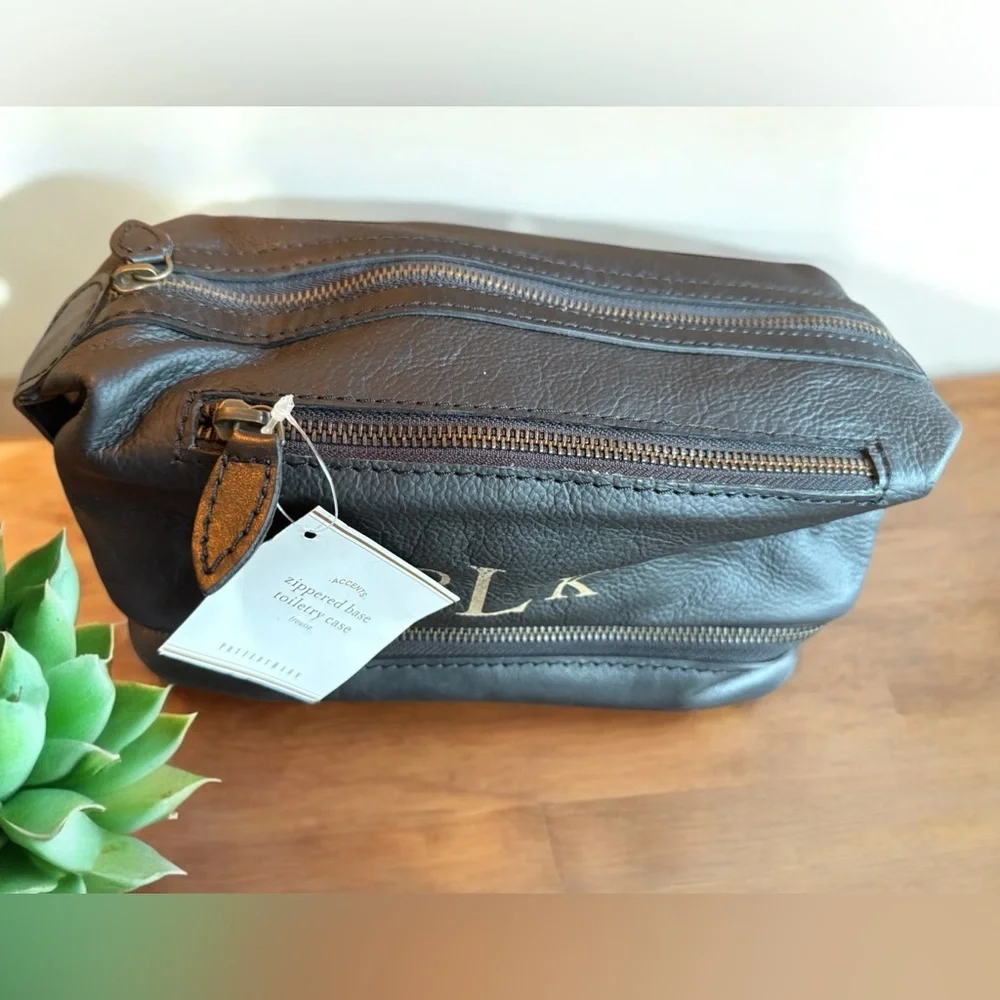Pottery Barn Black Leather Travel Toiletry NWT - Picture 3 of 11